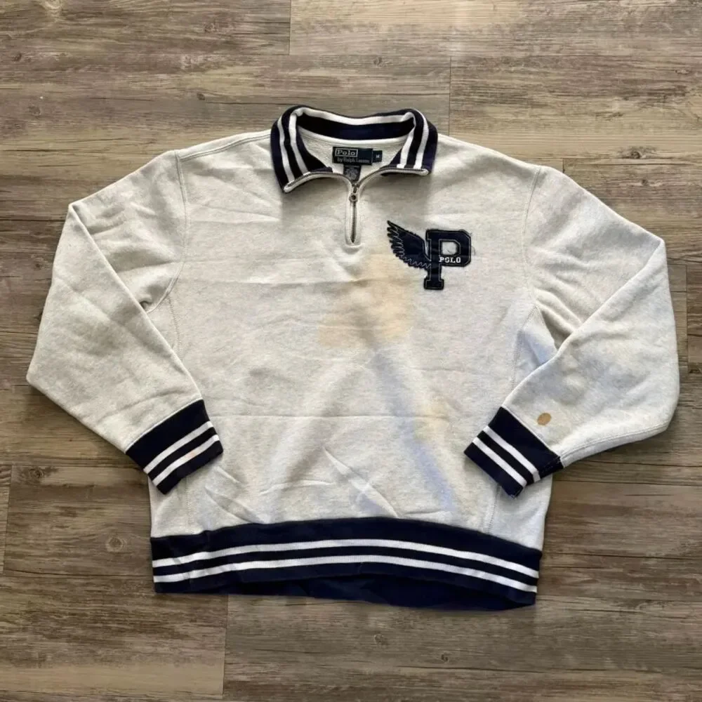 Vintage Polo Ralph Lauren PWING Stadium 1/4 Zip Sweater Size M